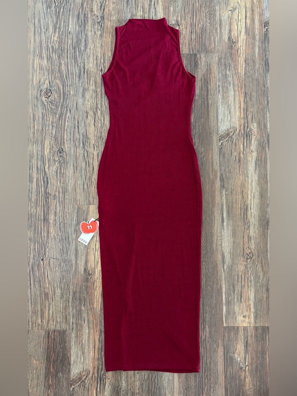 NWT Cider Sleeveless Maxi Dress Small Wine Red High Neck Ruching Leg Slit Formal - Picture 2 of 12